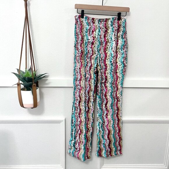 NWOT Free People Disco Flare Pants Multicolor Sequin Size 4 - Picture 1 of 8
